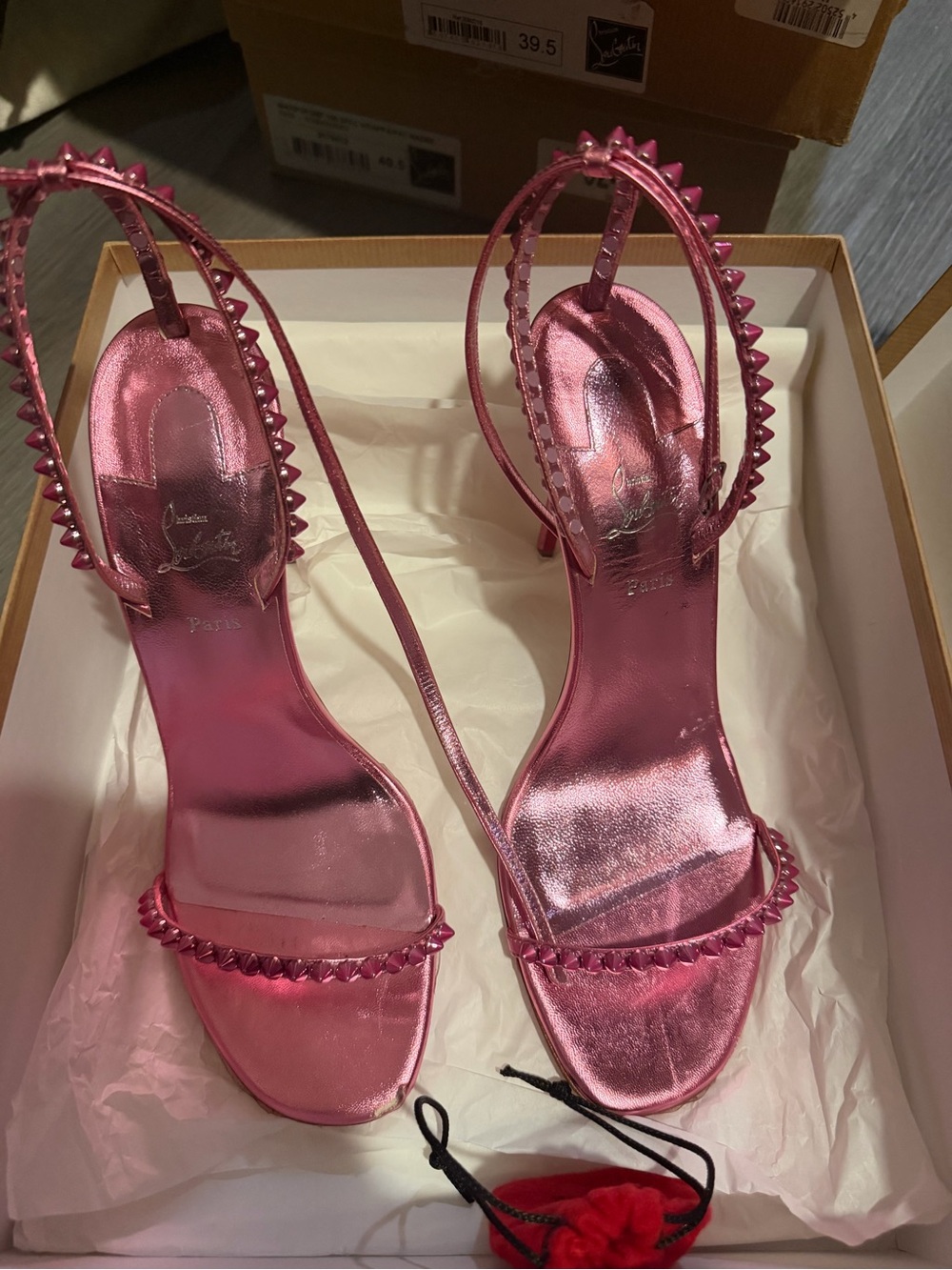 Christian Louboutin Metallic Pink Studded Slingback Heels